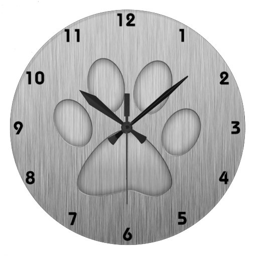 Image of Paw Print; Metal-look Large Clock