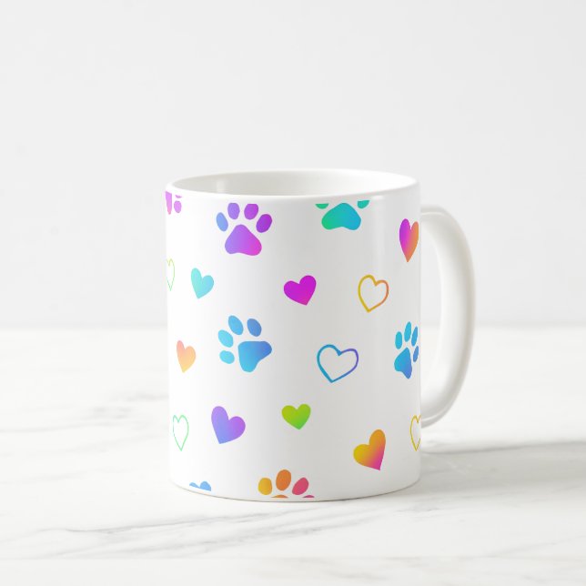 paw print mug, heart pattern mug, rainbow pet mug (Front Right)