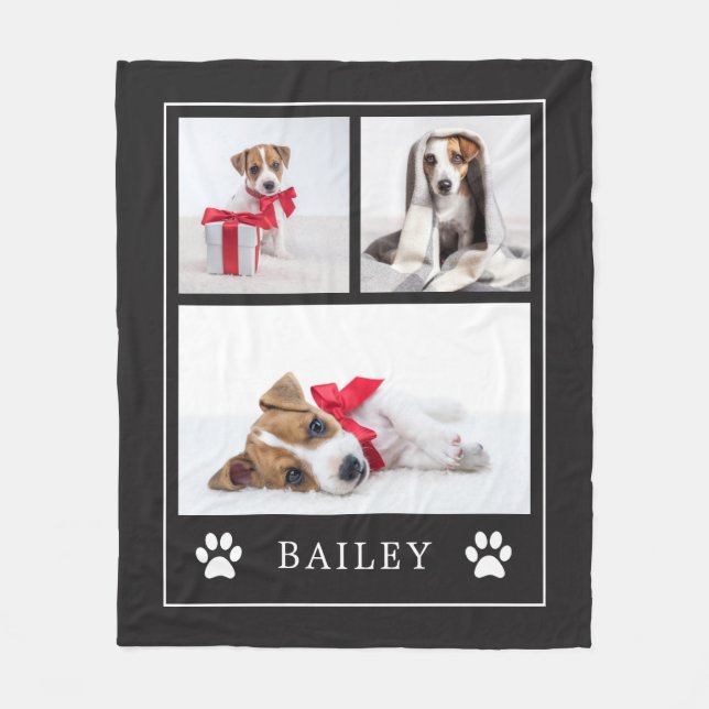 Paw Print | Multi Photo Pet Dog or Puppy Fleece Blanket (Front)