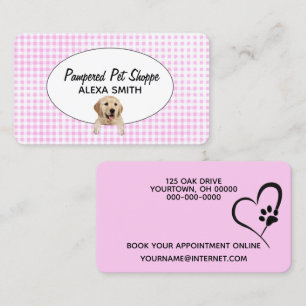Paw Print On Gingham for Pet Grooming Business Card