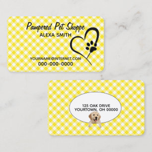 Paw Print On Gingham for Pet Grooming  Business Card