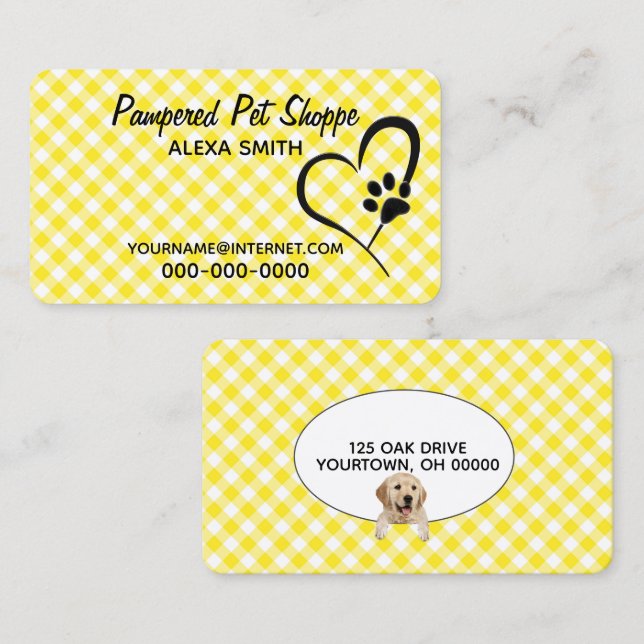 Paw Print On Gingham for Pet Grooming  Business Card (Front/Back)