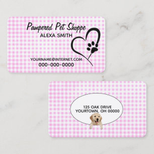 Paw Print On Gingham Pet Grooming  Business Card