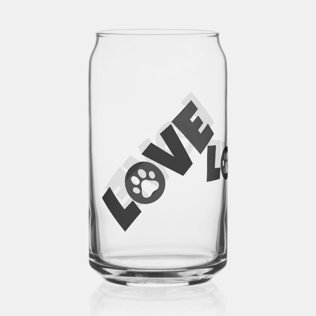 Paw Print on Love Text Illustration Can Glass (Front)
