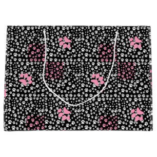 Paw print pattern 01.b Black BG Large Gift Bag