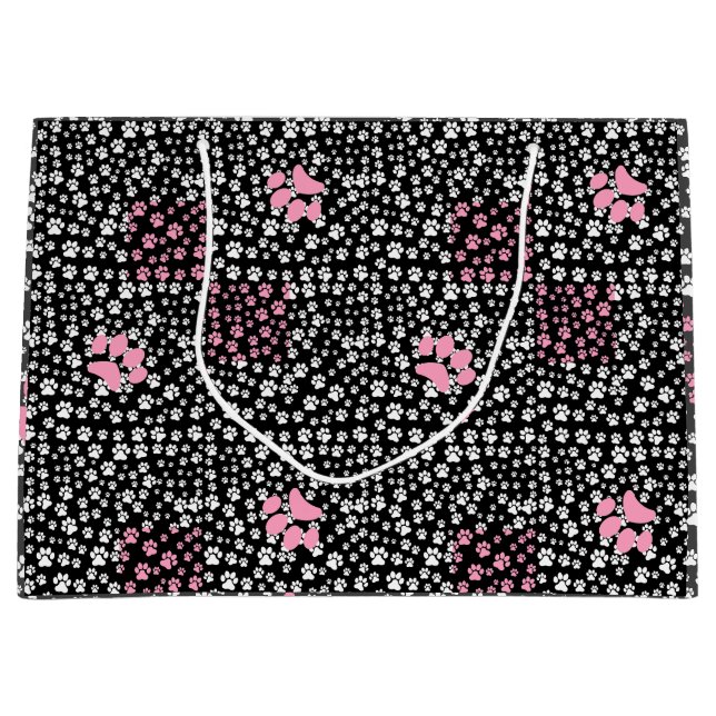 Paw print pattern 01.b Black BG Large Gift Bag (Front)