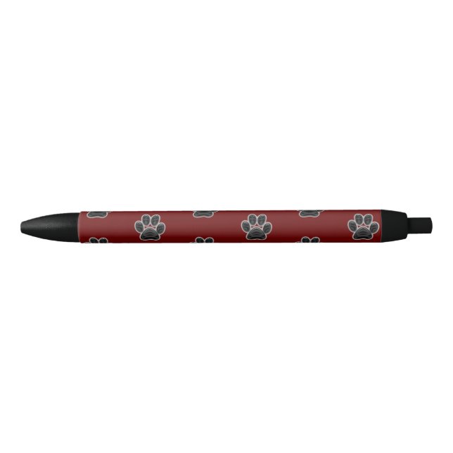 Paw Print Pattern Black Red Animal Lover Dog Black Ink Pen (Front)