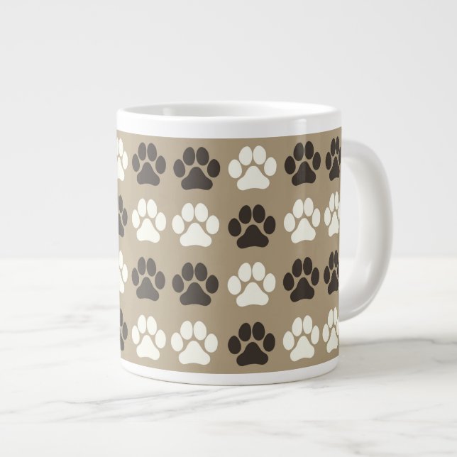 Paw Print Pattern Earthy Sand Large Coffee Mug (Front Right)