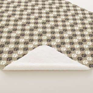 Paw Print Pattern Earthy Sand Sherpa Blanket