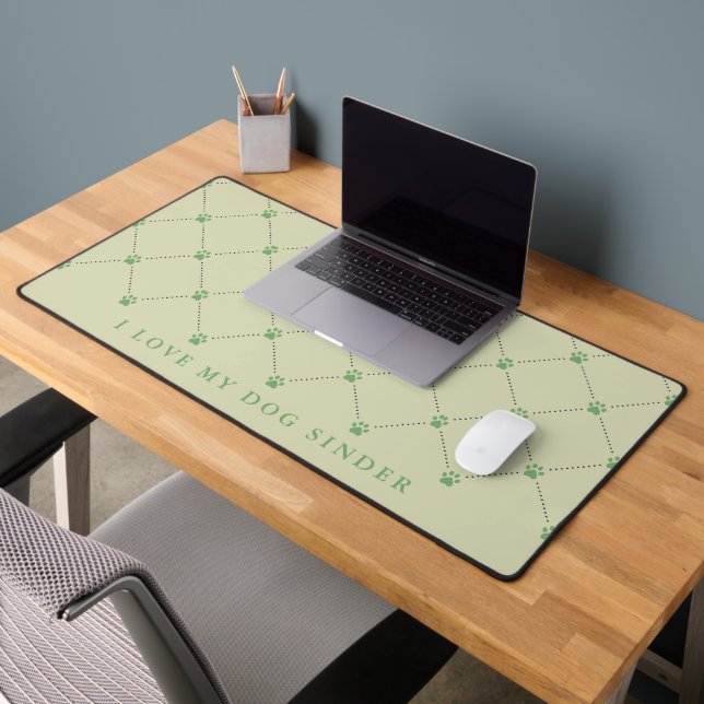Paw Print Pattern Green Personalised Desk Mat (Office 2)