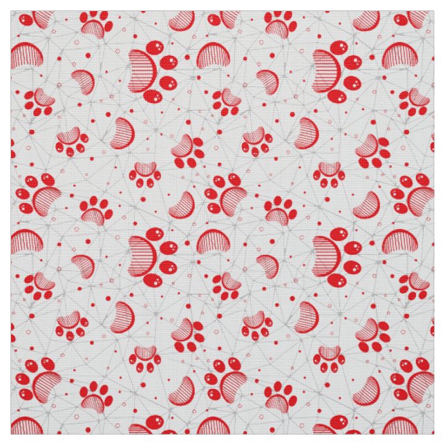 Paw print pattern in red colour fabric (Swatch)