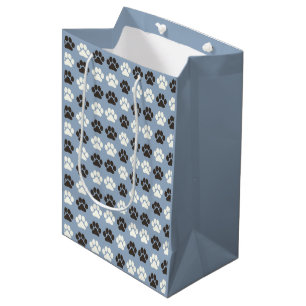 Paw Print Pattern Silver Blue Medium Gift Bag