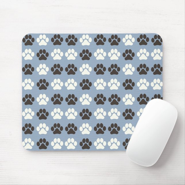 Paw Print Pattern Silver Blue Mouse Mat (With Mouse)