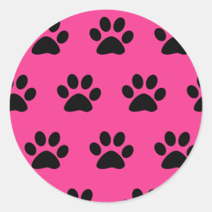 Paw Print Patterns Black Pink Cute Stylish Girly Classic Round Sticker