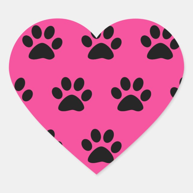 Paw Print Patterns Black Pink Cute Stylish Girly Heart Sticker (Front)