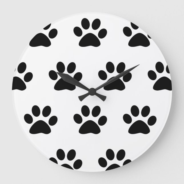 Paw Print Patterns Black White Cute Stylish 2021 Large Clock (Front)