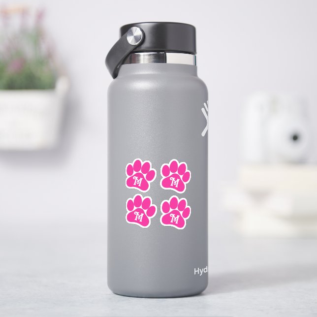Paw Print Personalised Curly Letter Hot Pink Vinyl (HydroFlask)