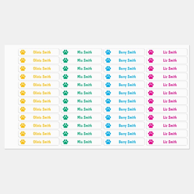 Paw Print Personalized Kids Name Labels (Sheet)