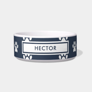 paw print pet modern navy blue    bowl