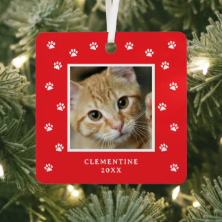 Paw Print Pet Photo Christmas Metal Tree Decoration