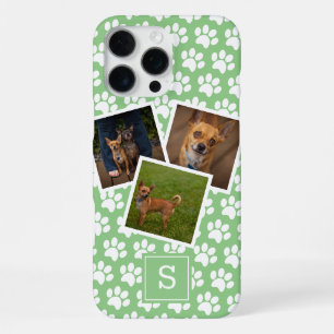 Paw Print Pet Photo Collage Mint Monogram iPhone 16 Pro Max Case