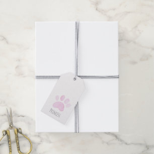 Paw Print Pink Watercolor Art NAME Sweet Pet Gift Tags