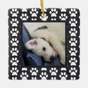 Paw Print Puppy Photo Ceramic Ornament