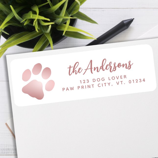 Paw Print Rose Gold Personalised Return Address (Creator Uploaded)