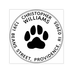 Paw Print Round Return Address Stamp Self Inking
