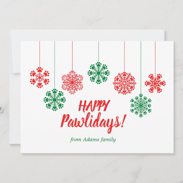 Paw print snowflakes in red and green colour (Front)
