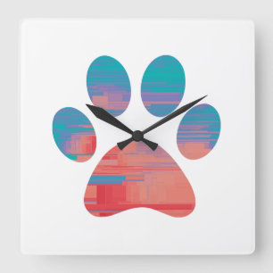 Paw Print Square Wall Clock