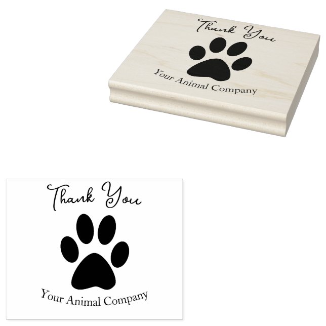 Paw Print Thank You & Custom Business Name Rubber Stamp (Stamped)