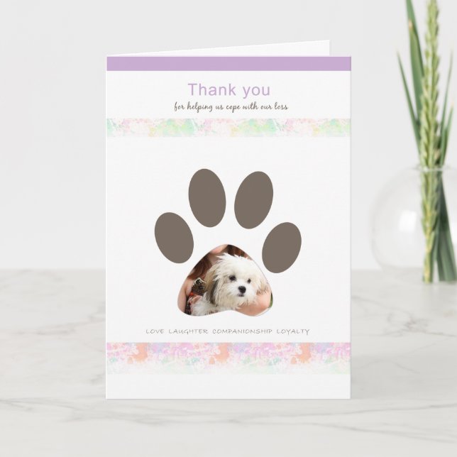 Paw Print thank you for caring pet loss Card (Front)