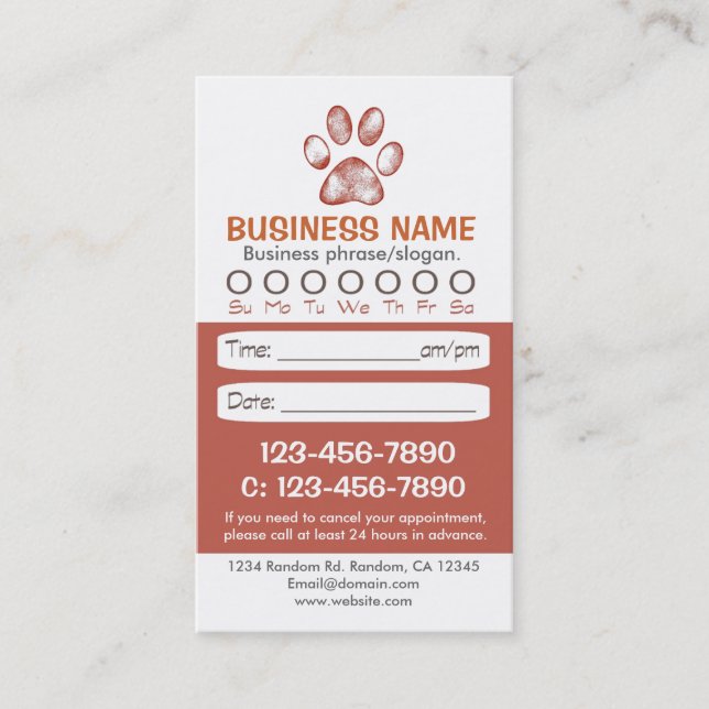 Paw print veterinarian appointment cards (Front)