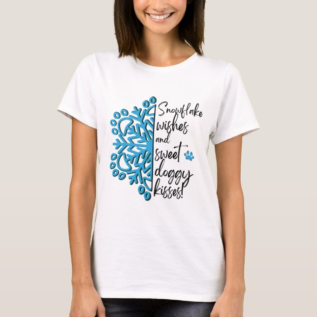 Paw Print Winter Snowflake Doggy Kisses T-Shirt (Front)