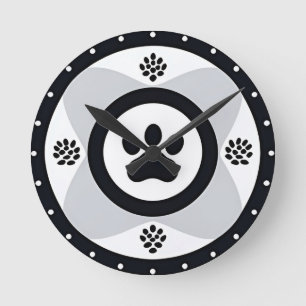 Paw Print With Decorative Elements Round Clock