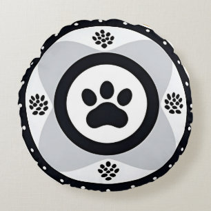 Paw Print With Decorative Elements Round Cushion