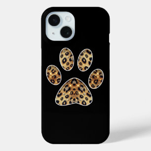 Paw Print with Gold & Black Leopard Sparkle iPhone 15 Case