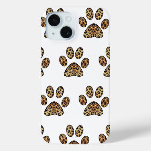 Paw Print with Gold & Black Leopard Sparkle iPhone 15 Case