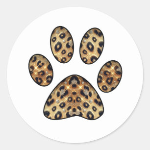 Paw Print with Gold & Black Leopard Sparkle  Classic Round Sticker