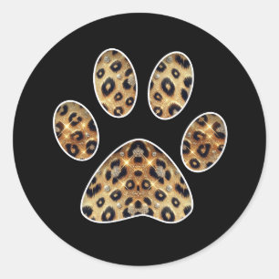 Paw Print with Gold & Black Leopard Sparkle  Classic Round Sticker