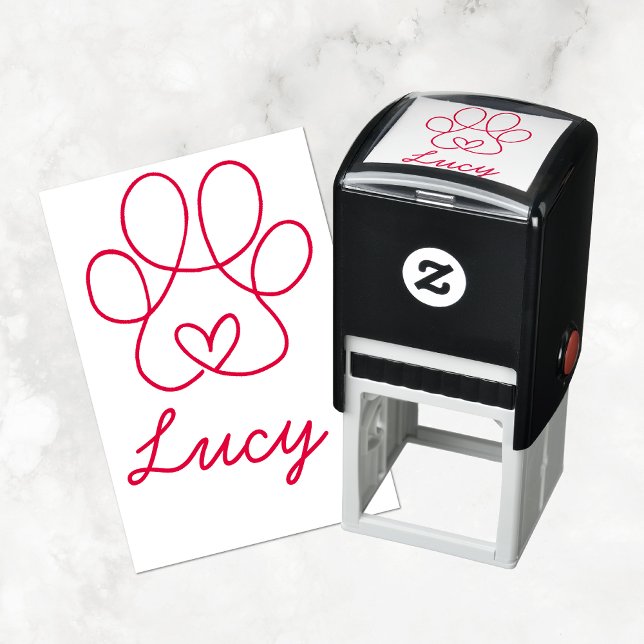 Paw Print with Heart and Custom Pet Signature Self-inking Stamp (Creator Uploaded)
