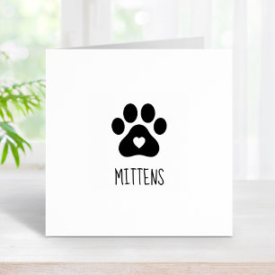 Paw Print with Heart and Pet Name 1x1 Rubber Stamp