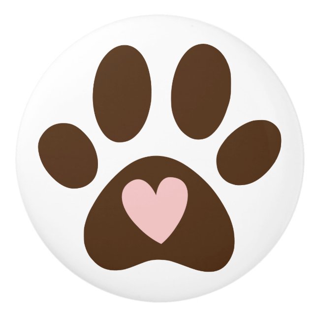 Paw Print with Heart  Ceramic Knob (Front)