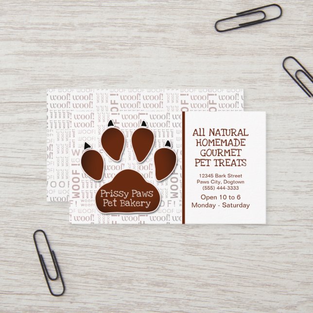 Paw Print with Message and Name in Brown Business Card (Front/Back In Situ)
