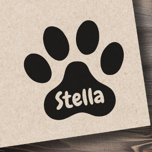 Paw print with personalised name signature rubber stamp