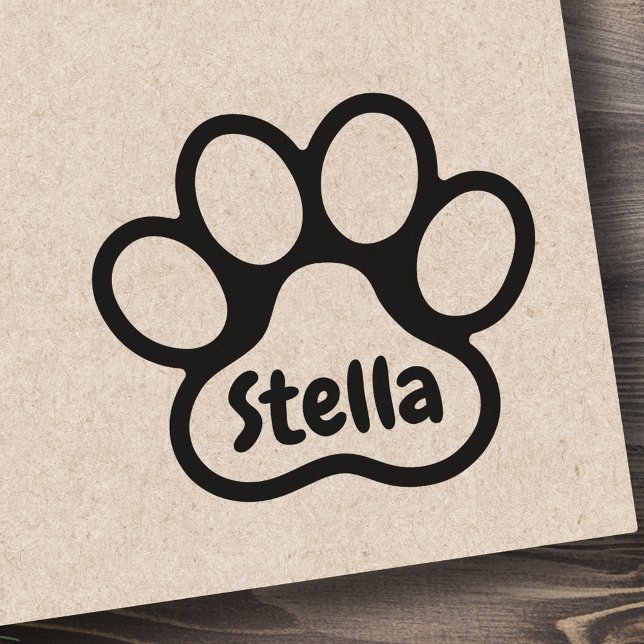 Paw print with personalised name signature rubber stamp (Paw print with personalized name signature rubber stamp)