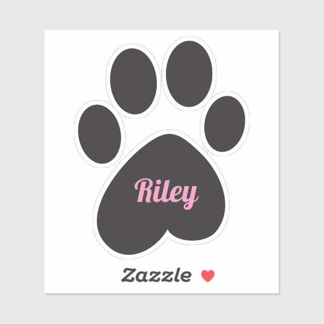 Paw Print With Upside Down Heart And Name (Sheet)