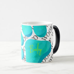 Paw Print WOOF Pet NAME Modern Dog Cat Fun  Magic Mug