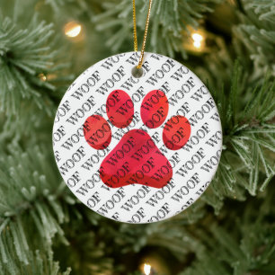 Paw Print Woof Typography Dog Modern Colourful Fun Ceramic Tree Decoration